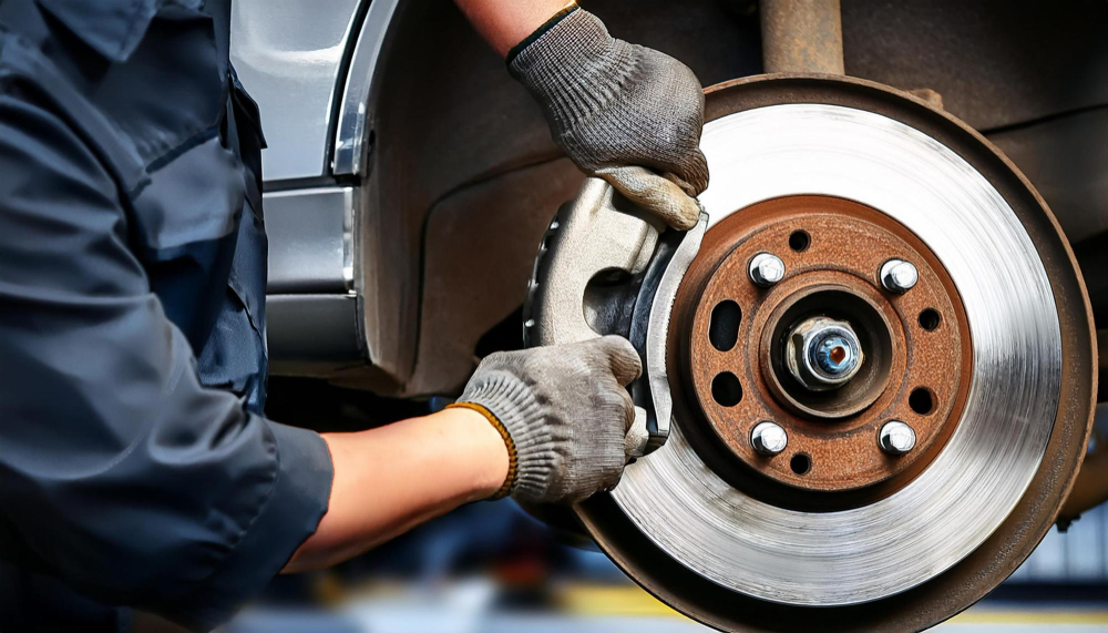 Pastilhas de freio certificadas sendo testadas em laboratório automotivo